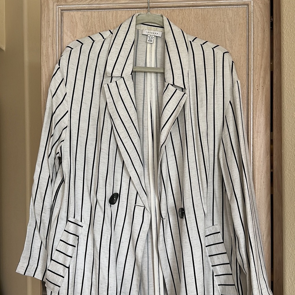Topshop Striped Trench Coat with Pockets - Picture 4 of 7